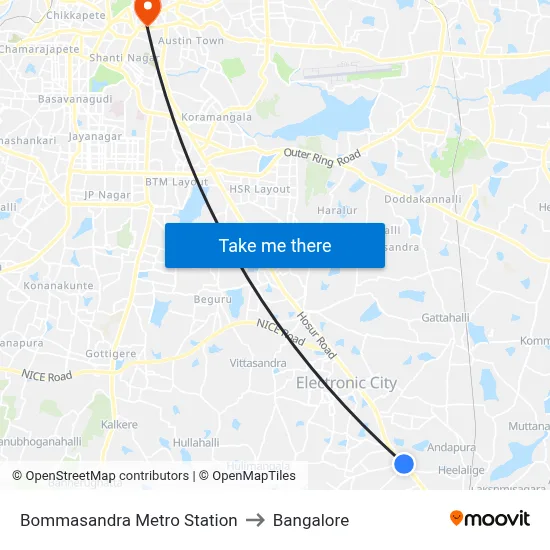 Bommasandra Metro Station to Bangalore map