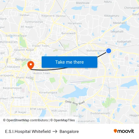 E.S.I.Hospital Whitefield to Bangalore map