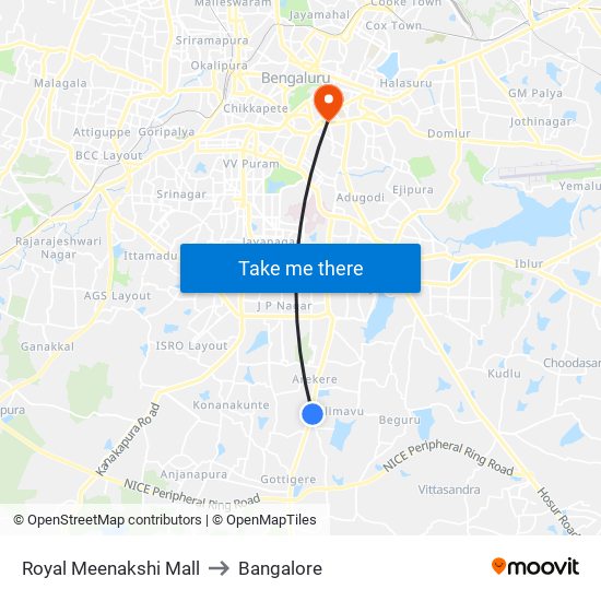 Royal Meenakshi Mall to Bangalore map