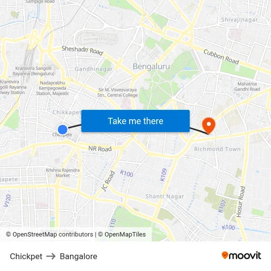 Chickpet to Bangalore map