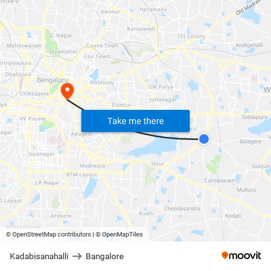 Kadabisanahalli to Bangalore map