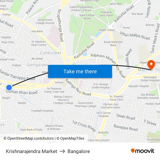 Krishnarajendra Market to Bangalore map