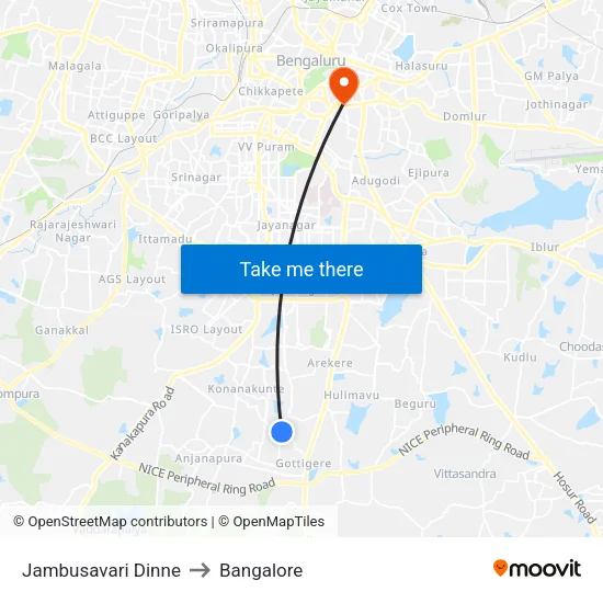 Jambusavari Dinne to Bangalore map