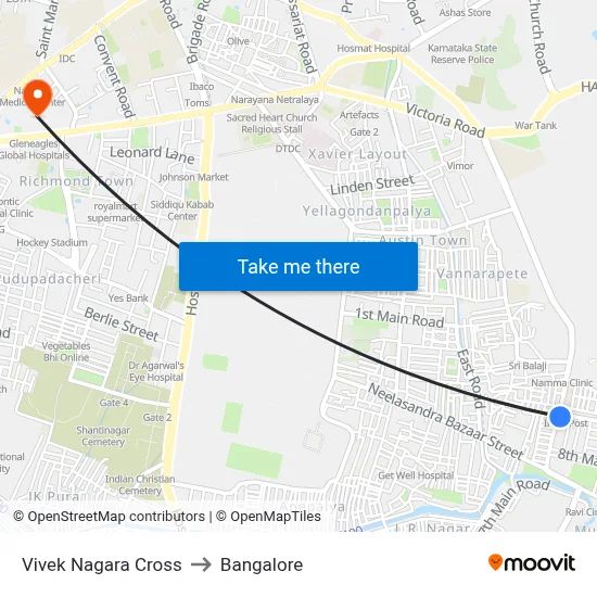 Vivek Nagara Cross to Bangalore map