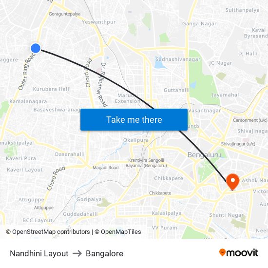 Nandhini Layout to Bangalore map