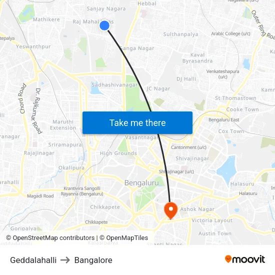 Geddalahalli to Bangalore map