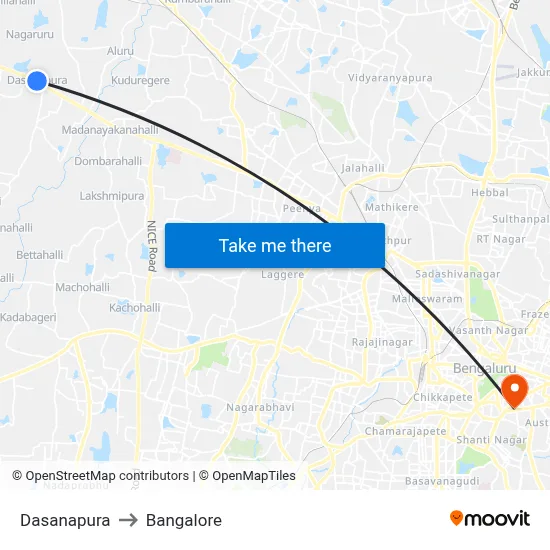 Dasanapura to Bangalore map