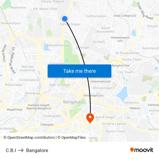 C.B.I to Bangalore map
