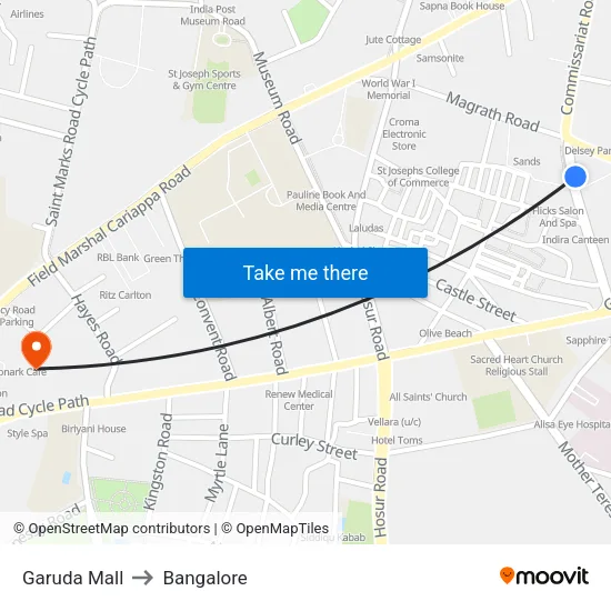 Garuda Mall to Bangalore map