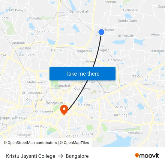 Kristu Jayanti College to Bangalore map