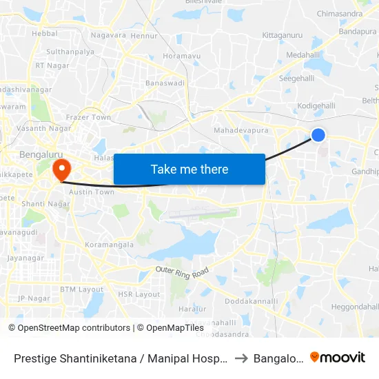 Prestige Shantiniketana / Manipal Hospital to Bangalore map