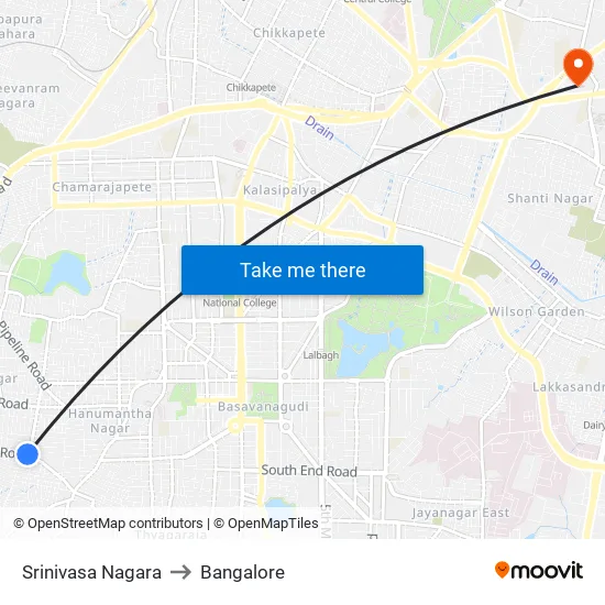 Srinivasa Nagara to Bangalore map