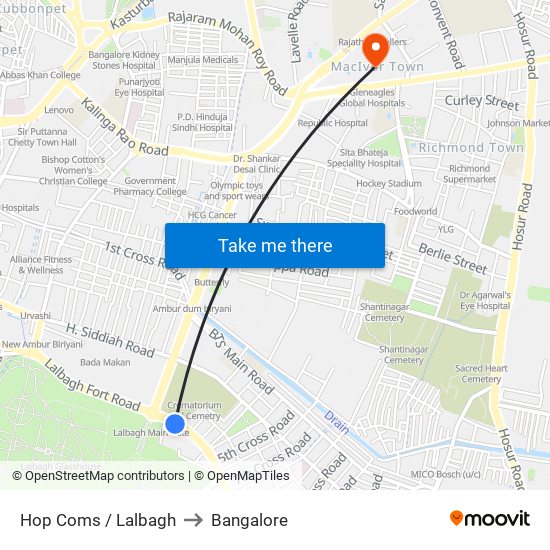 Hop Coms / Lalbagh to Bangalore map