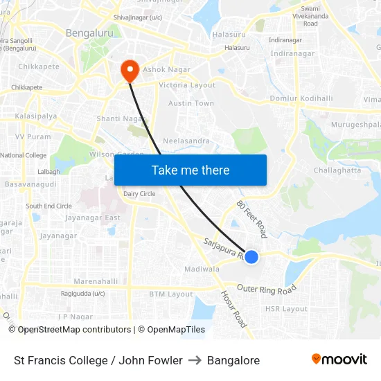 St Francis College / John Fowler to Bangalore map