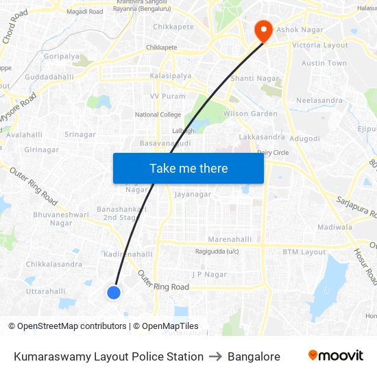 Kumaraswamy Layout Police Station to Bangalore map