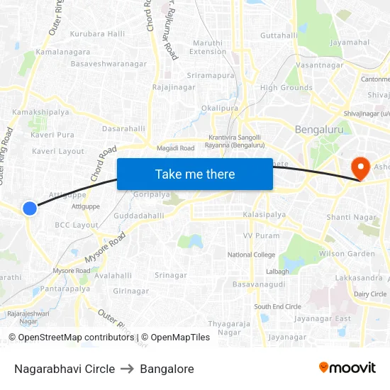 Nagarabhavi Circle to Bangalore map