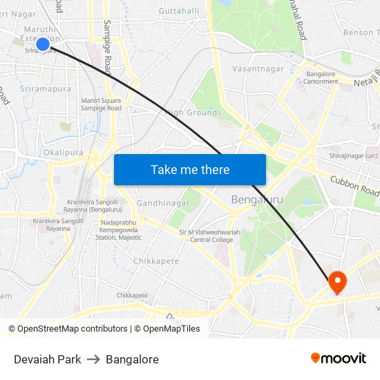 Devaiah Park to Bangalore map