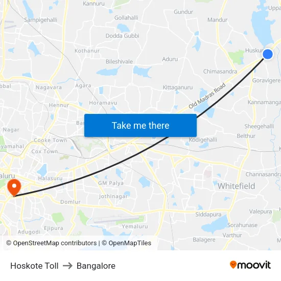 Hoskote Toll to Bangalore map