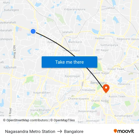 Nagasandra Metro Station to Bangalore map