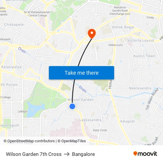 Wilson Garden 7th Cross to Bangalore map