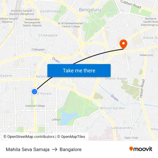 Mahila Seva Samaja to Bangalore map