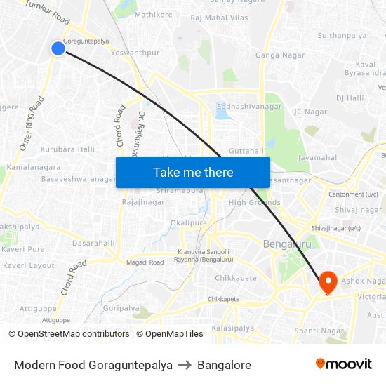 Modern Food Goraguntepalya to Bangalore map