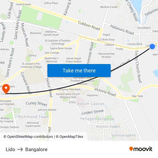 Lido to Bangalore map