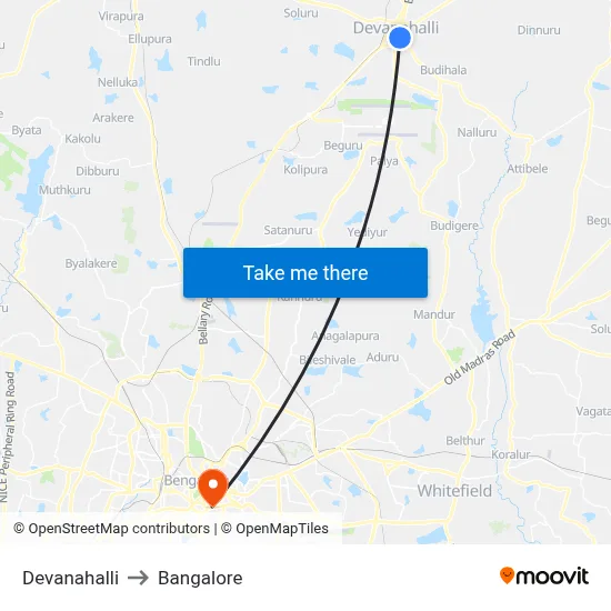 Devanahalli to Bangalore map