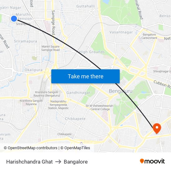 Harishchandra Ghat to Bangalore map