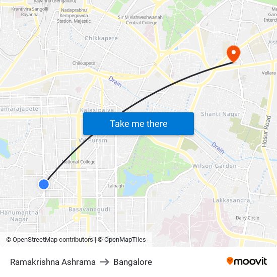 Ramakrishna Ashrama to Bangalore map