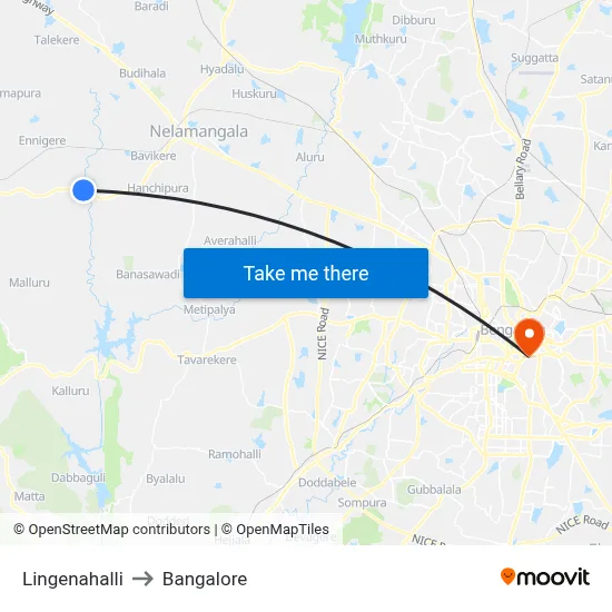 Lingenahalli to Bangalore map