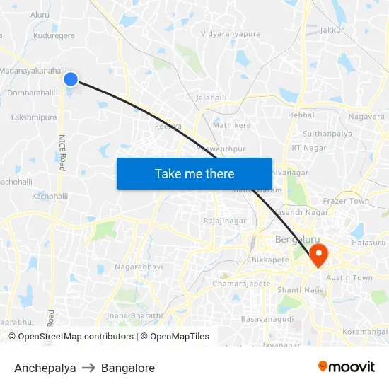 Anchepalya to Bangalore map