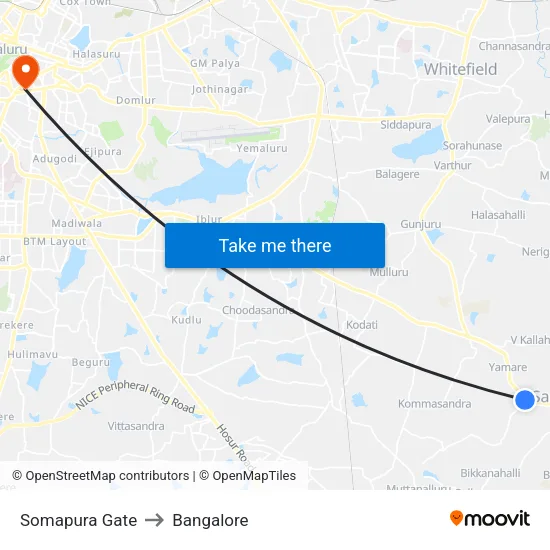 Somapura Gate to Bangalore map