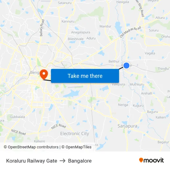Koraluru Railway Gate to Bangalore map