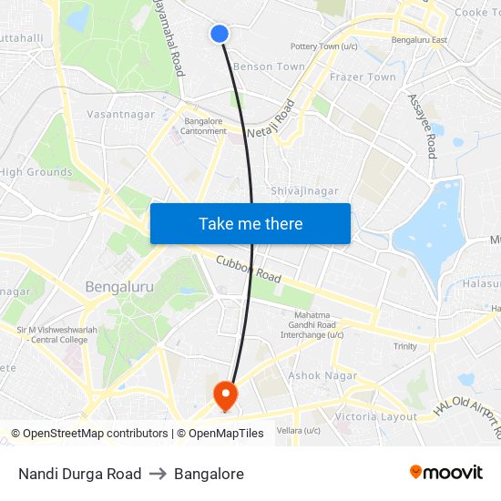 Nandi Durga Road to Bangalore map