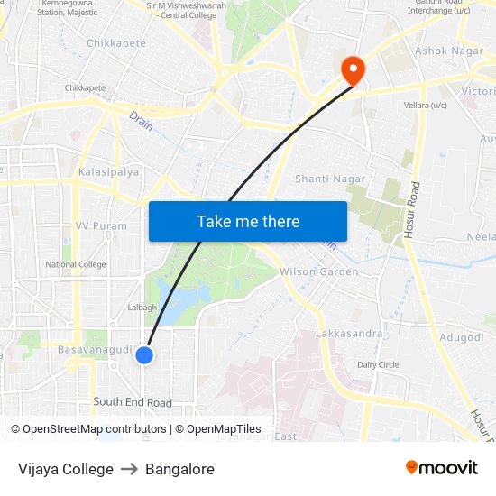 Vijaya College to Bangalore map
