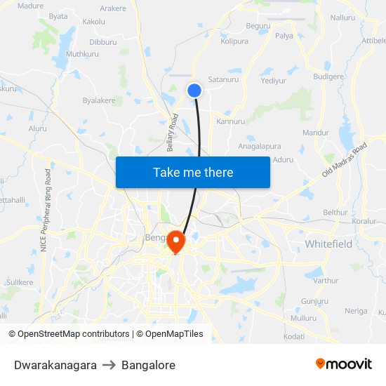 Dwarakanagara to Bangalore map
