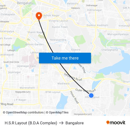 H.S.R Layout (B.D.A Complex) to Bangalore map