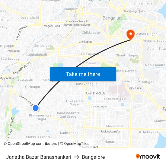 Janatha Bazar Banashankari to Bangalore map