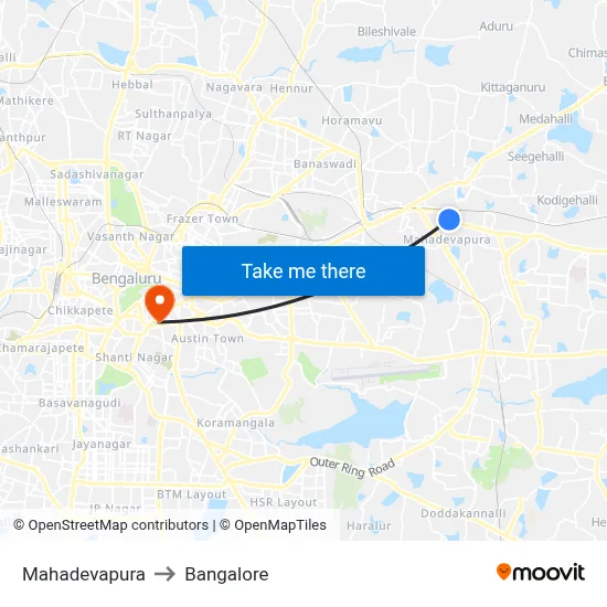 Mahadevapura to Bangalore map