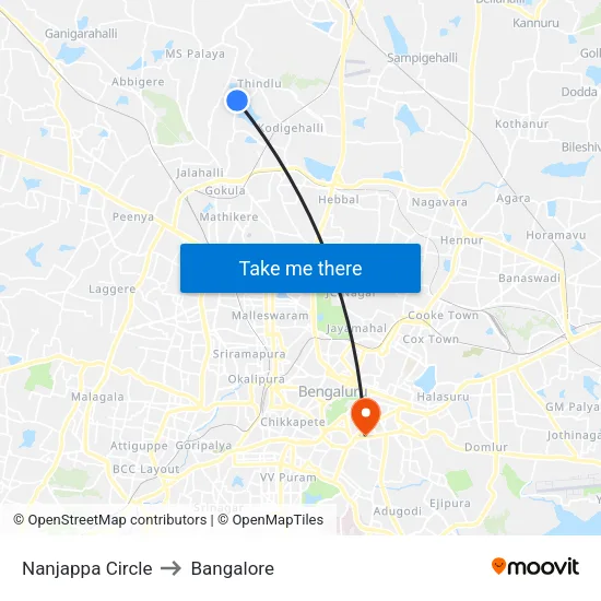 Nanjappa Circle to Bangalore map