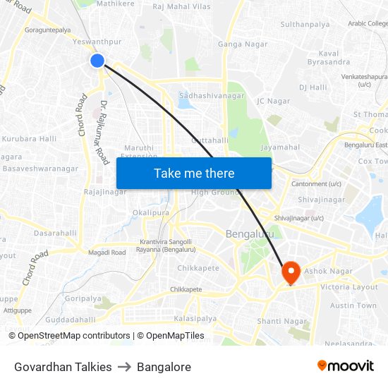 Govardhan Talkies to Bangalore map
