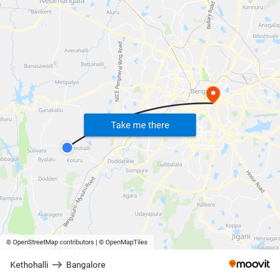 Kethohalli to Bangalore map