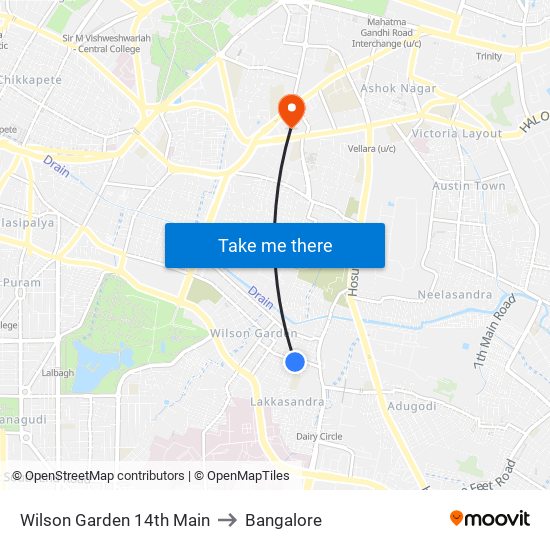 Wilson Garden 14th Main to Bangalore map