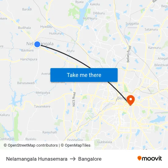 Nelamangala Hunasemara to Bangalore map