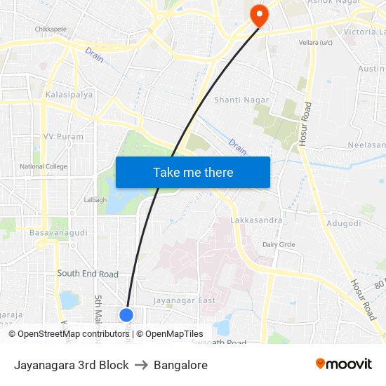 Jayanagara 3rd Block to Bangalore map