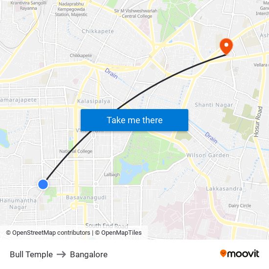 Bull Temple to Bangalore map