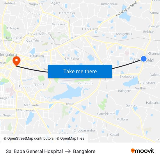 Sai Baba General Hospital to Bangalore map