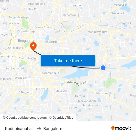Kadubisanahalli to Bangalore map