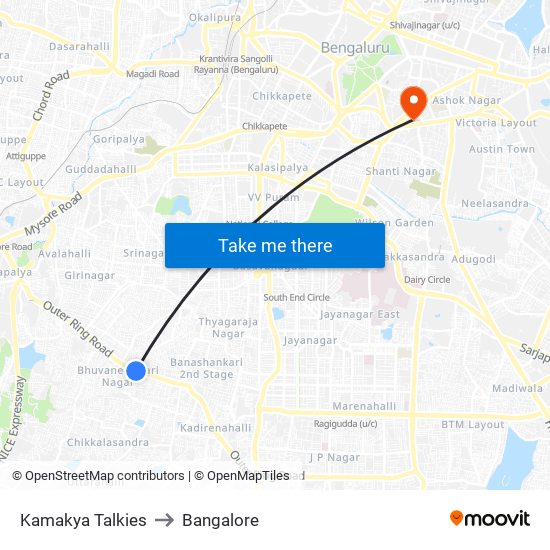 Kamakya Talkies to Bangalore map